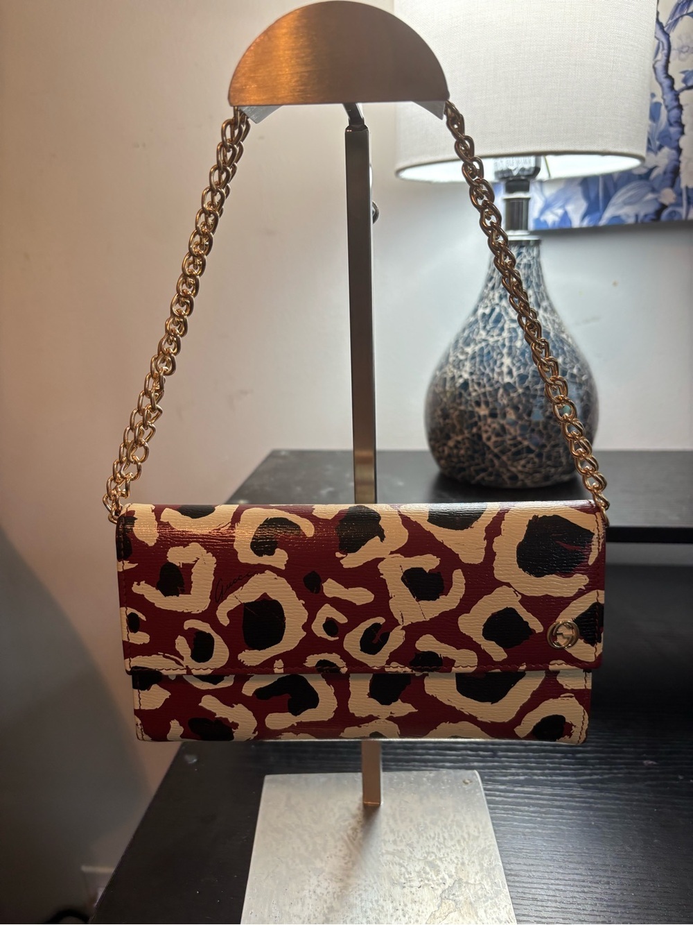 Gucci Red Leopard Print Leather Betty Wallet on Chain (WOC) – Good Condition